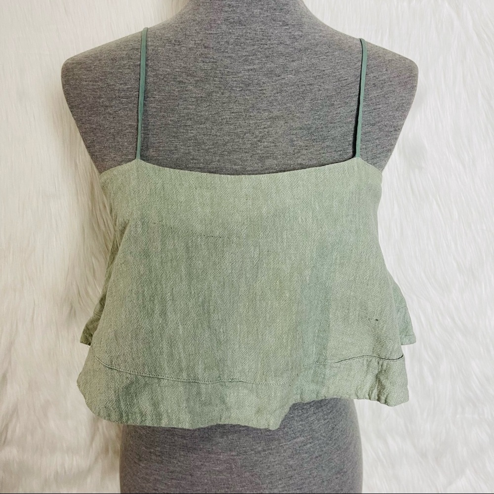 Tela Sage Green Linen Crop Top Sleeveless
